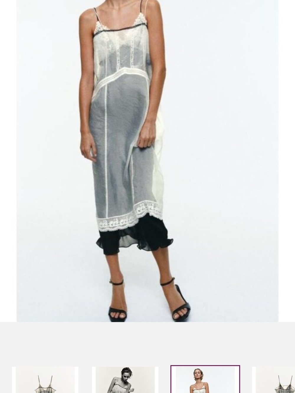 Zara Doube Organza Lace-Trim Dress in Black and Cream